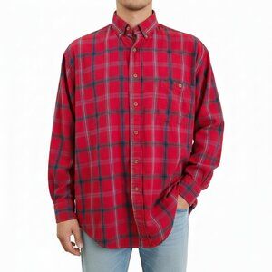 Vintage Greatland Apparel Flannel Plaid Button Down Long Sleeve Red Mens Large